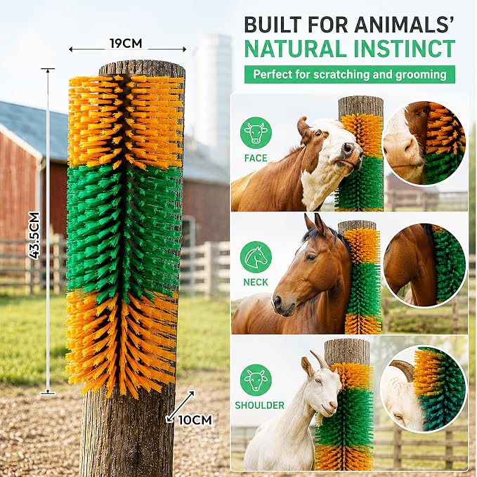 Livestock Scratching Brush, 4-Pack-Grooming Posts for Cows, Horses, Goats and Pigs with 8 Screws, Help Relieve Discomfort in Livestock and Prevent Damage to Fences