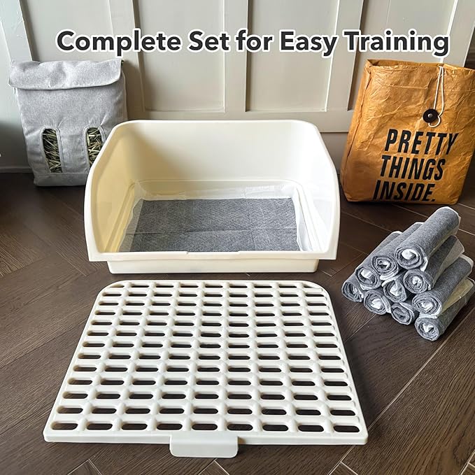 Rabbit Litter Box - Extra Large Bunny Litter Box, Easy to Clean and Disassemble, Prevents Odors and Stains. Pet Training Toilet Pan for Guinea Pig, Ferret, Hamster, Chinchilla
