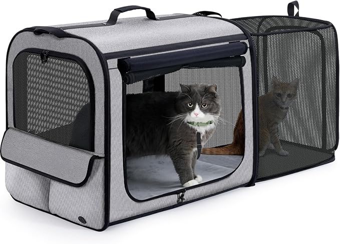 Dog Car Carrier Light Weight,Expandable,Foldable Dog Carrier, Gray | Easy to Assemble, Portable and Breathable Pet Carrier, Suitable for Indoor and Outdoor Use, Dog Travel Crate with Curtain