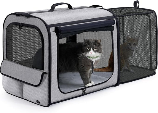 Dog Car Carrier Light Weight,Expandable,Foldable Dog Carrier, Gray | Easy to Assemble, Portable and Breathable Pet Carrier, Suitable for Indoor and Outdoor Use, Dog Travel Crate with Curtain