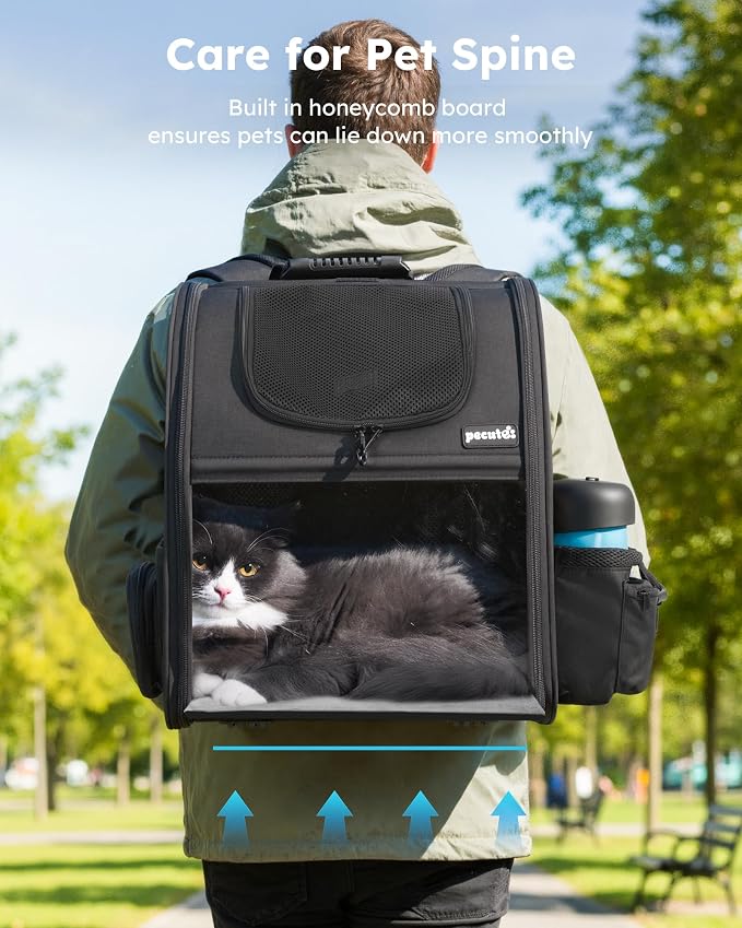 pecute Cat Backpack Expandable, Cat Backpack for Cat with Acrylic Window | Durable Oxford Cloth, Lockable Zipper,Use for Pet Under 11 lbs to Travel