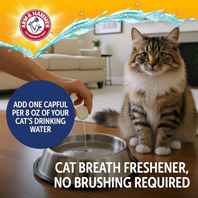 Arm & Hammer Complete Care Dental Water Additive for Cats, Cat Breath Freshener and Tartar Control, No Brushing Required, Odorless and Flavorless Cat Formula, 8 Fl Oz - 6 Pack