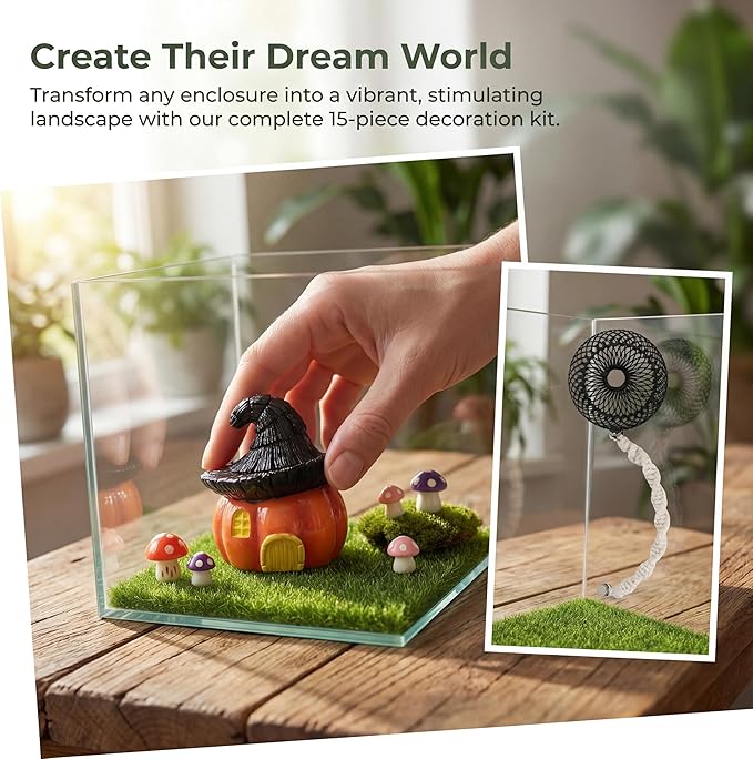 Jumping Spider Enclosure Accessories, 15PCS Decor Kit with Tarantula Habitat Hide Climbing Ledge Water Dish for Spider Tank Decorations