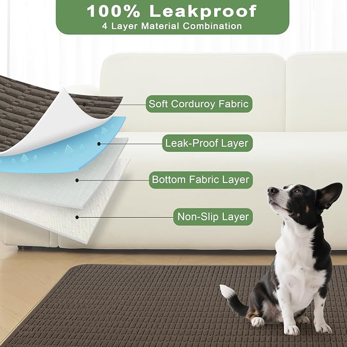 Washable Pee Pads for Dogs Puppy Pad, Coffee 34”x36” 2 Pack | High Absorbent Dog Pee Pad Leak Proof Cat Rugs, Reusable Non Slip Pet Mat, Wee Wee Pads for Training, Crate and Floor