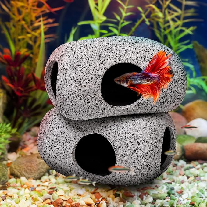 Eorbow 6 Pack Aquarium Decoration Rock Caves, Betta Fish Tank Hideaway, Hideout Stones House Decor for Cichlid Shrimp Territorial Fish Hiding Breeding Spawning, Fish Tank Ornaments
