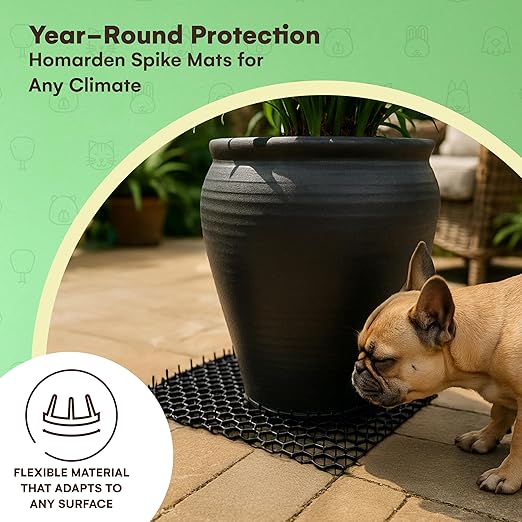 Homarden Cat Repellent Mat – Indoor/Outdoor Scat Mat to Keep Cats Away from Plants, Furniture & Garden – Black Mat with Spikes for Humane Deterrent – Pet-Safe, Flexible Design