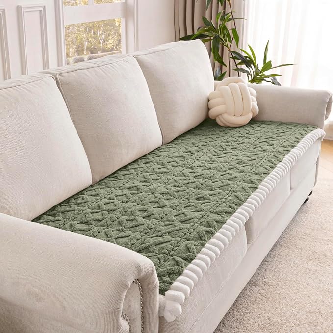 Couch Cover for Dogs, Washable Non Slip Sofa Covers for 3 Cushion Couch Pet Friendly Fuzzy Sofa Protector&Bed Mat for Pets (27.6"x70.9" Green)