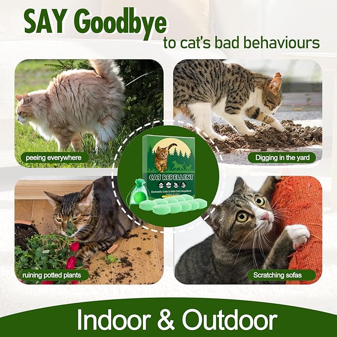 Cat Deterrent Outdoor & Indoor, 10 Pack Natural Peppermint Oil Cat Deterrent Balls to Keep Cats Out of Yard Permanently, Anti Cat Scratching & Chewing Furniture & Peeing from Lawn, Yard, Garden