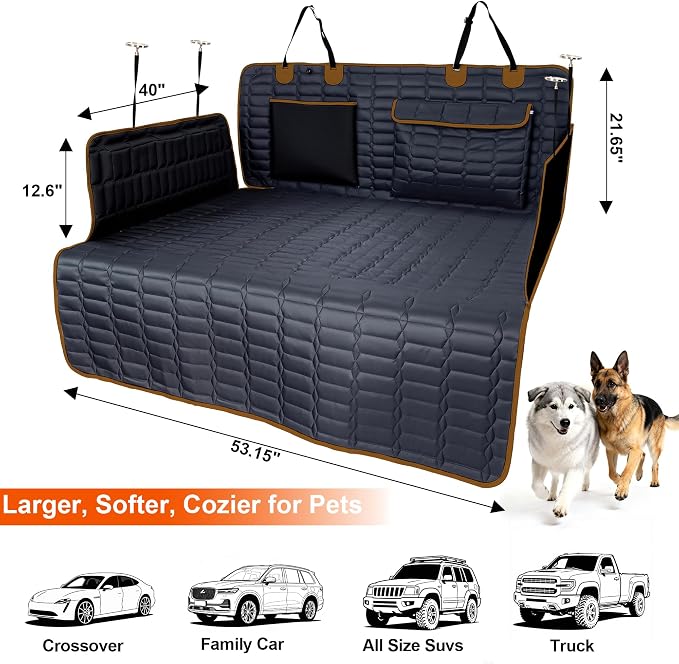 Reliadura SUV Cargo Liner for Dogs, Waterproof Pet Cargo Cover Dog Seat Mat for SUVs Sedans Vans with Bumper Flap Protector, Scrachproof Non-Slip Large Size Dog Seat Mat Universal Fit, Brown