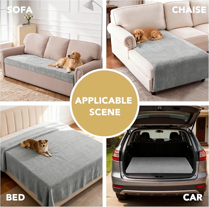 H.VERSAILTEX Non Slip Pet Couch Cover Chenille Dog Bed Protector Thick Soft Sofa Slipcover Pet Friendly Washable Couch Cushion Covers for Pets (30" x 70", Dove)