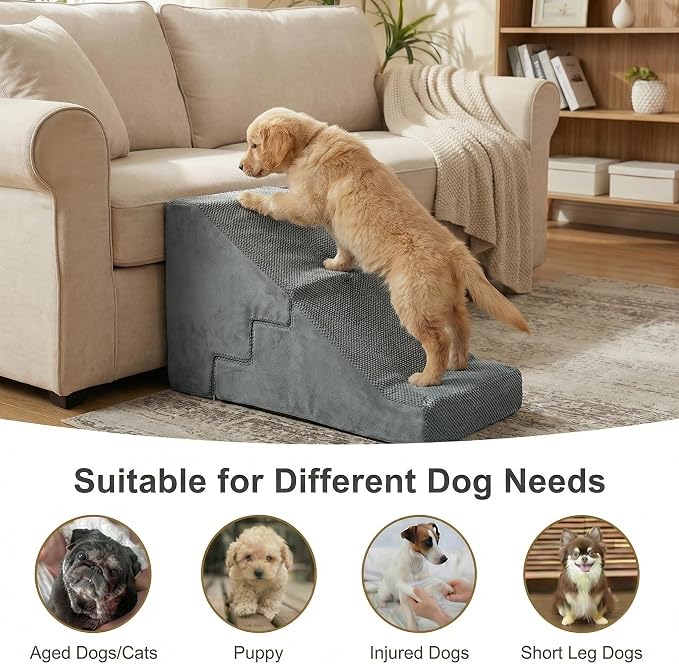 Dog Stairs for Small Dogs 22" H, 2-in-1 Transformable 5-Step Pet Stairs and Ramp, Dog Steps for Bed with Non-Slip Bottom and Washable Cover(Gray)