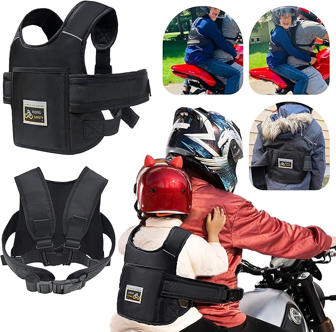 Child Motorcycle Safety Harness Reflective Strip, Reflective Child Motorcycle Harness Adjustable, Safety Harness For Kids & Toddlers Aged 3-12 Years - Black