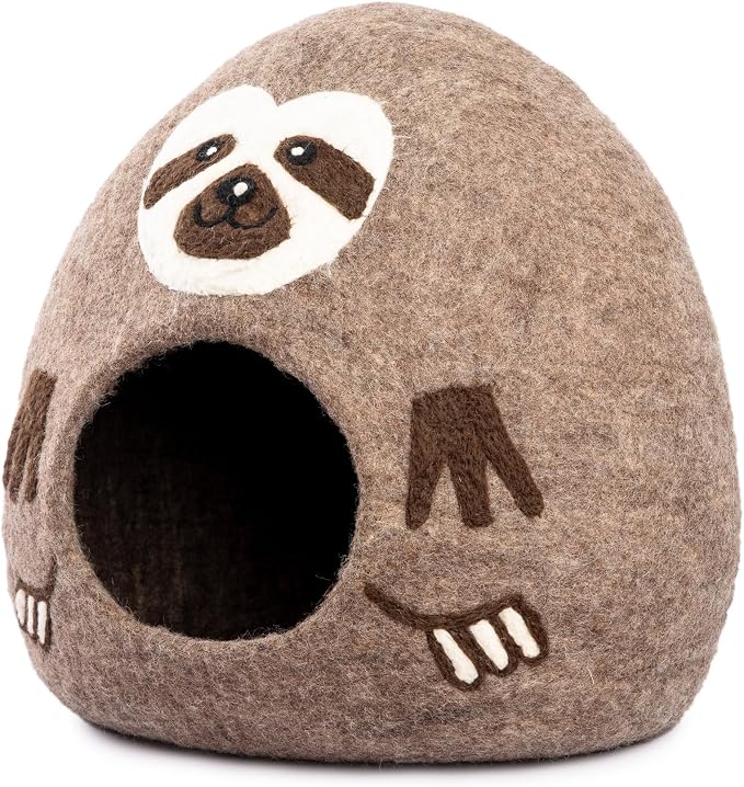 Luxurious Merino Wool Cat Cave - Foldable Hideaway Pod for Indoor Cats - Premium Felt Kitten Pet Enclosure - Covered Cat House for Ultimate Cozy Comfort by Woolygon (Sloth)
