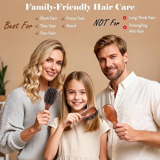 Small 100% Boar Bristle Hair Brush Since 1965 British Craftsmanship | Handmade Natural Wooden Travel Hairbrush/Beard Brush, Soft Bristles Gentle Smoothing Women Men Kids Thin Fine Hair, Portable