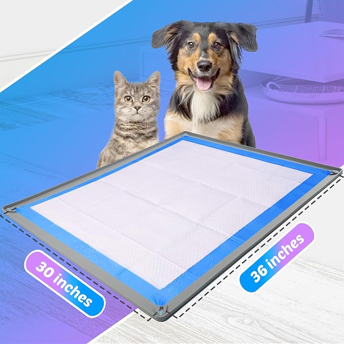 Dog Pee Pad Holder Tray Fits for 30” x 36” Pee Pads - 1 Pack - Light Grey | Corner Lock Holes, Raised Edges, Non-Spill, Easy to Clean Silicone Dog Potty Tray Holder, For Indoor Floor Protection
