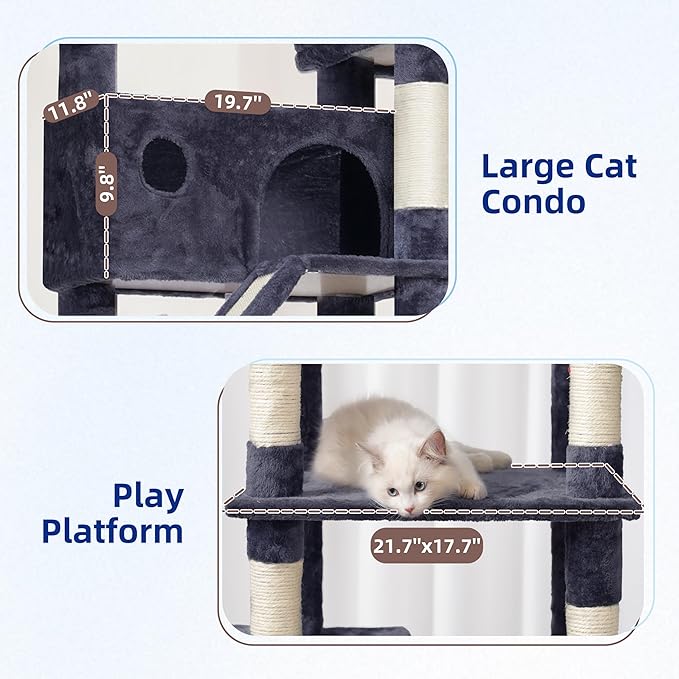 Gitelsnour Cat Tree for Large Cats, 78.7"(200cm) Tall Cat Tower for Indoor Cats Multiple Cats with Large Top Perch, Cat Condo, Cat Hammcok, Cat Scratching Post, Dark Gray GCT031G