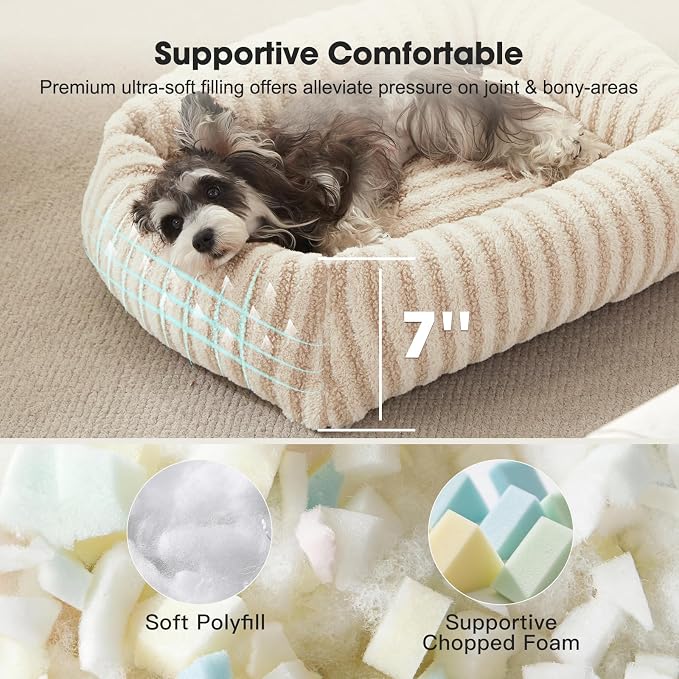 MIXJOY Dog Bed for Medium Sized Dogs, Washable Medium Dog Beds with Removable Cover, Rectangle Pet Beds with Non-Slip Bottom, Warming Calming Dogs Cuddler, 25"x21"x7", White