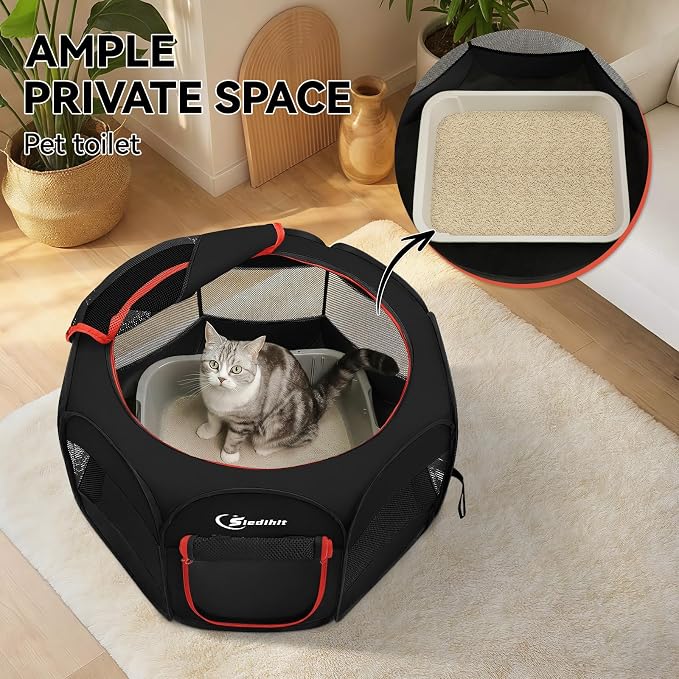 Siedihit Black Dog Cat Playpen, Puppy Pet Playpen Indoor for Small Dog | Crate Tent Cage Outdoor, Portable Pop Up Dogs Enclosure Kennel with Carrying Case for Dogs/Cats/Rabbits
