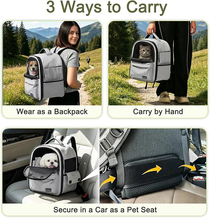 Cat Carrier Dog Backpack Carrier with Anti-Collapse Bottom (Light Gray) | Dog Carrier Mesh Backpack Breathable Pet Travel Bag with Sun Shade, Locking Zippers, Ergonomic Support for Hiking, Vet, Car
