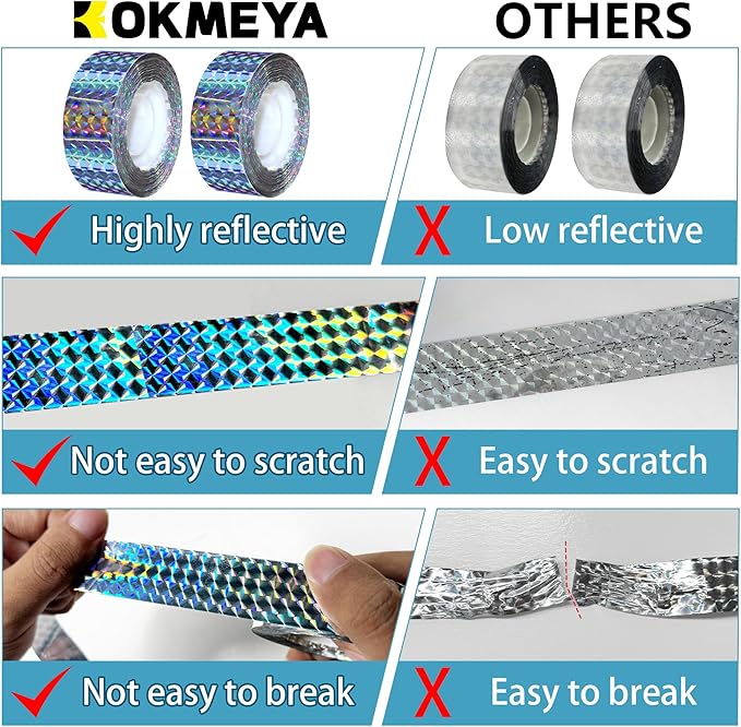 Bird Scare Tapes 262FT*1 Reflective Flash Tape for Birds, Bird Scare Device Double Side Ribbon Scare Birds Away for House, Garden, Yard, Orchard, Patio, Outdoor