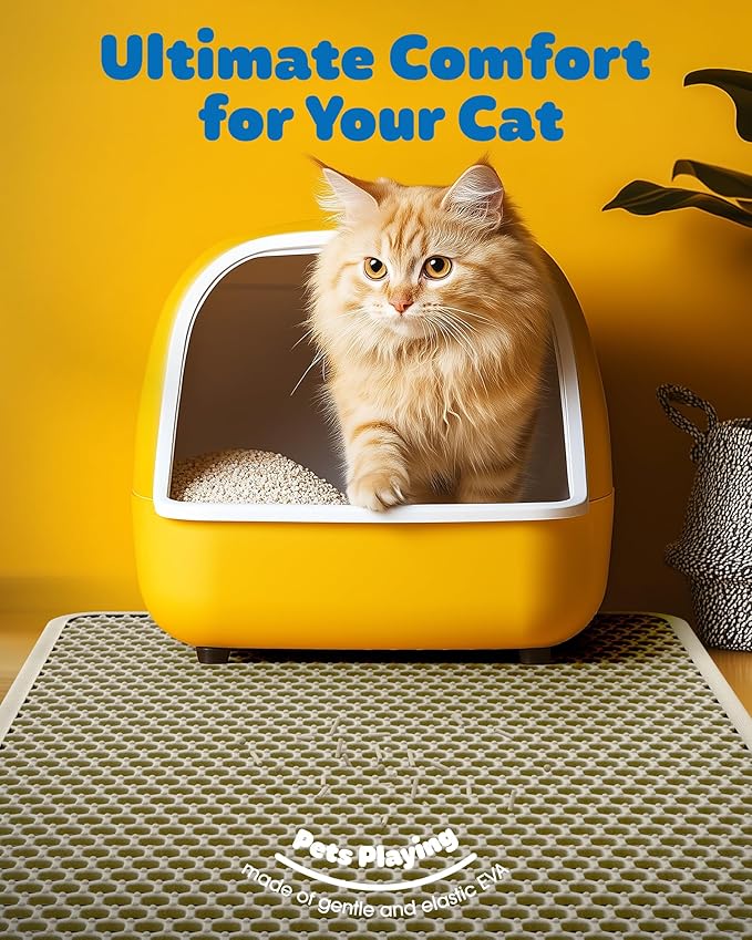 Cat Litter Mat - 30'' x 24'' Large Litter Trapping Mat, Easy to Clean Litter Box Mat, Waterproof, Urine-Proof, Non-Slip Kitty Litter Mats for Floor, Beige