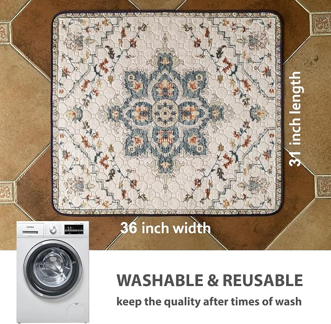 nunubaby Washable Pee Pads for Dogs, Stylish, Non-Slip and Leak-Proof Pee Pads. Reusable Potty Pads for Dogs for Crates and Floors.(Beige/Floral, 31" x36" )