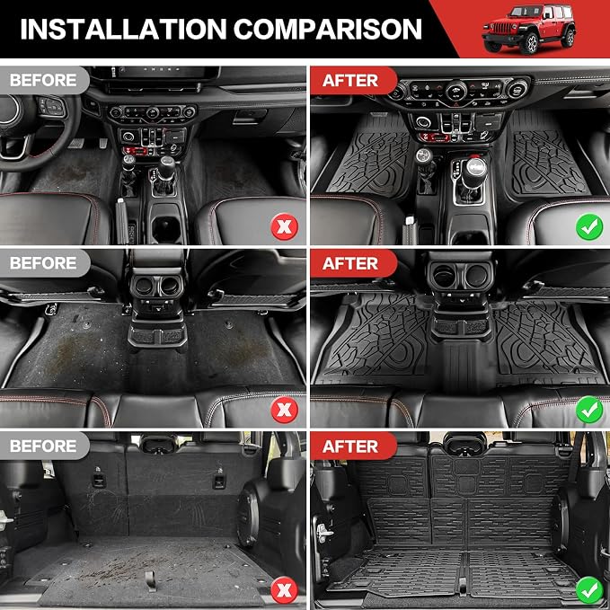 Cargo Mat Floor Liner Compatible with 2018-2025 Jeep Wrangler JL Unlimited 4 Door, Seat Back Cover Cargo Liner Rear Floor Mat for 2024 Jeep Wrangler JL/JLU Accessories