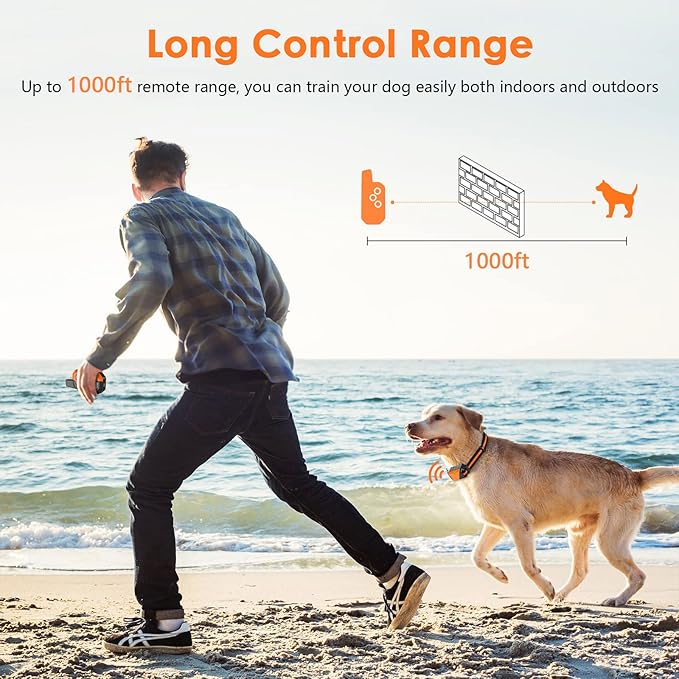 PIOUNS Shock Collar for Dogs, IP67 Waterproof Dog Training Collar with Remote, 3 Training Modes with Beep, Vibration, and Safe Static, Rechargeable for Large Medium