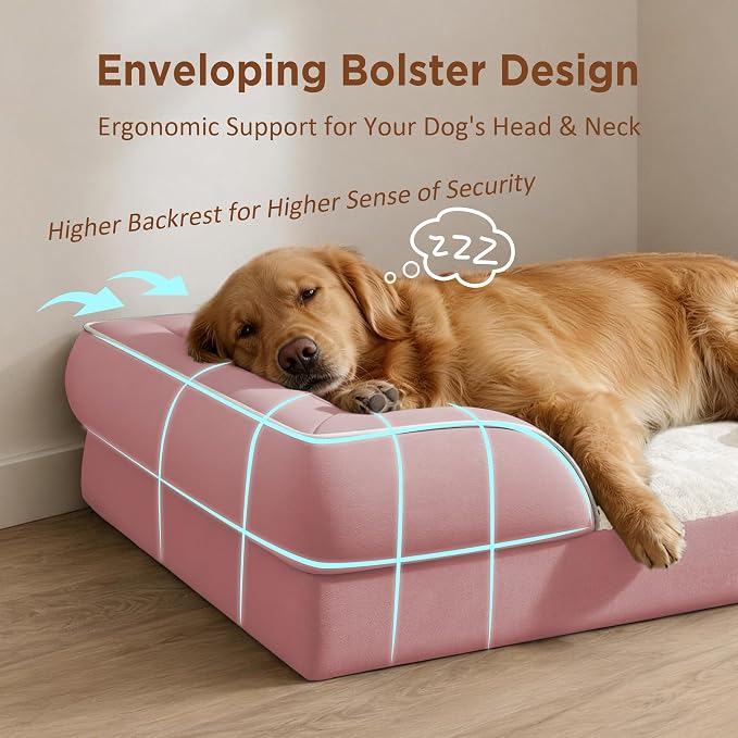 Comfort Expression Waterproof Orthopedic Dog Beds for Large Sized Dog | Supportive Egg Crate Foam Large Pet Bed with Removable Bolster, Dog Couch with Washable Cover & Non-Slip Bottom, 36x27 Inch