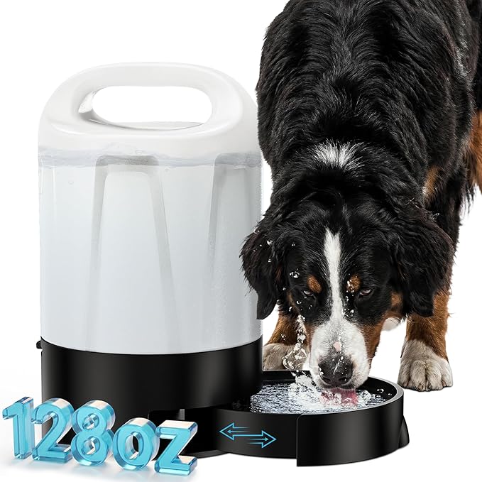 PETNF 1 Gallon Dog Water Dispenser with Handle | Gravity Fed Automatic Water Bottle with Pull-Out Bowl for Large & Multi-Dog, Portable for Travel Camping Hiking, BPA-Free