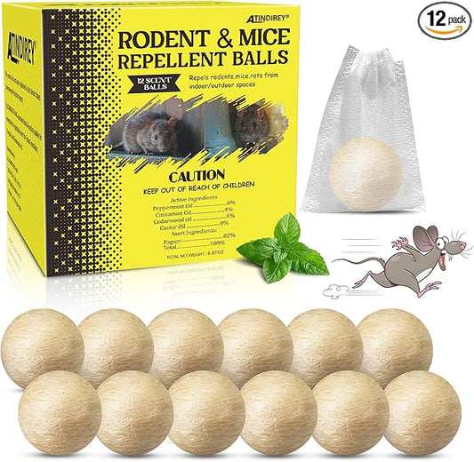 Peppermint Rodent Repellent Balls 12 Pack,Mouse Repellent for Longer Lasting Scent | Indoor, Outdoor, Car Engine Protection | Mice, Rat Deterrent for Home, Garage, Attic | Pet & Kid Safe