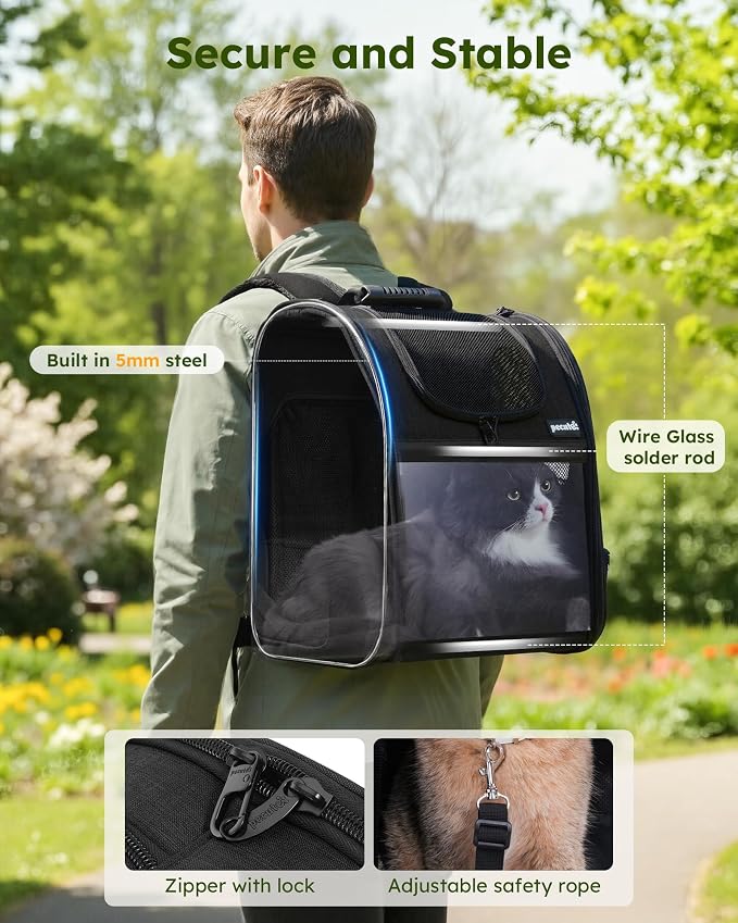 pecute Cat Backpack Expandable, Cat Backpack for Cat with Acrylic Window | Durable Oxford Cloth, Lockable Zipper,Use for Pet Under 11 lbs to Travel