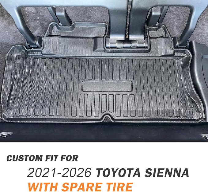KUST Cargo Trunk Mat for Toyota Sienna 2021-2026 (with Spare Tire), Rear Trunk Cargo Liner All Weather Protection, TPE Rubber Raised Edge