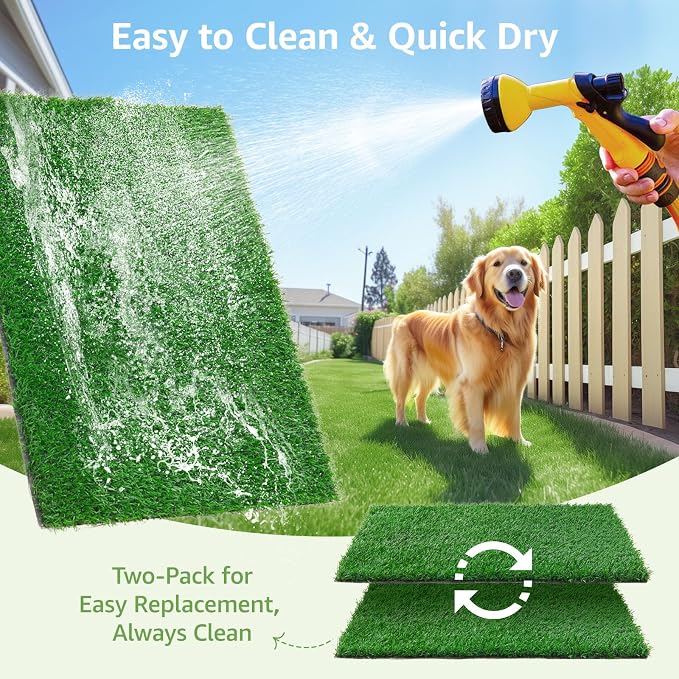LOOBANI Dog Grass Pee Pads, 2 Pack Artificial Grass for Potty Tray, 14x18in | Replacement Turf, Pet-Friendly, Easy to Clean, Washable, Fake Grass Mat for Puppy to Pee on, Outdoor Indoor Pee Grass Patch