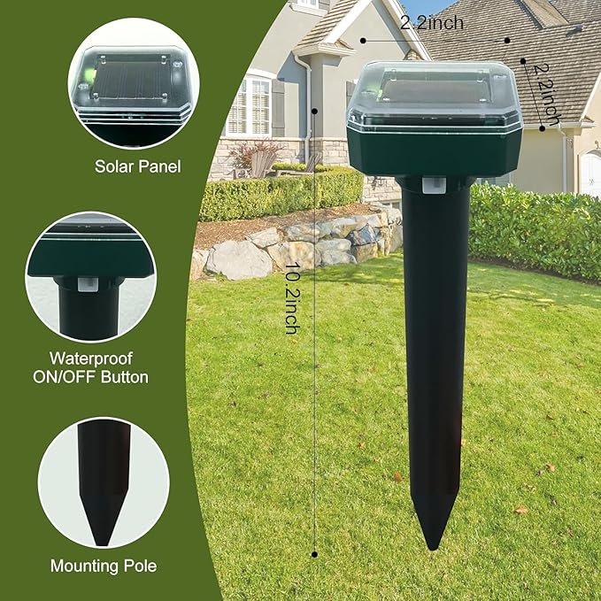8 Pack Ultrasonic Mole Repellent,Solar Powered Gopher Mole Repellent Stakes for Chipmunks,Snake,Gophers,Voles,Waterproof Sonic Moles Deterrent for Outdoor Garden,Home (8 Pack)