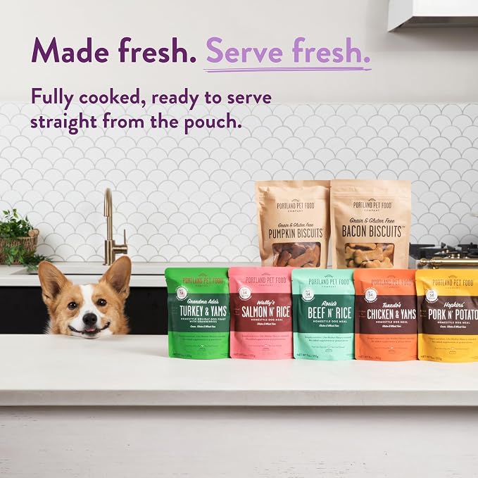Portland Pet Food Company Fresh Dog Food Pouches - Human-Grade Topper Mix-Ins & Wet Pet Meals - Small & Large Breed Puppy & Senior Dogs - Gluten-Free Meal Toppers, Made in The USA - 6 Pack Variety