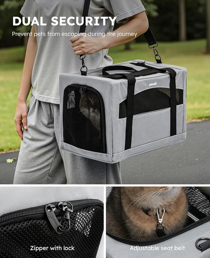 Pecute Cat Carrier Stable, Pet Carrier with Privacy Partition,Gray | Safe For Car Travel, Stable Steel Frame, Soft-Sided Pet Carrier Bag For Dogs And Cats Up To 11lbs, Foldable Design.