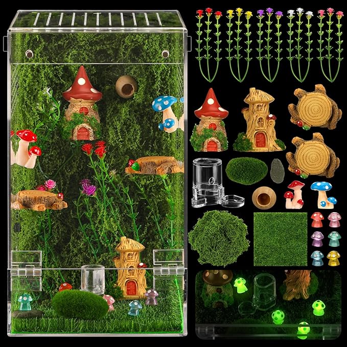Jumping Spider Enclosure Kit Acrylic Terrarium Reptile Enclosure Accessories Insect Habitat for Mantis Tarantula Snail (Large)