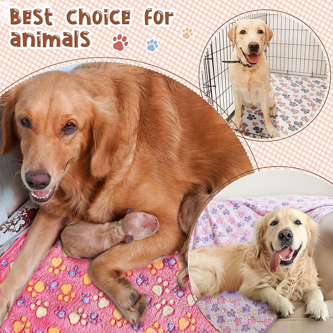 Tatuo 4 Pack Fleece Dog Blankets for Puppy Cats Multi-Size Sleep Mat for Pet Guinea Pig Soft Washable Warm Crate Bed Puppy Teething Toys Print Pattern Blanket Indoor(Mixed Color,36 x 36 Inch,Paw)