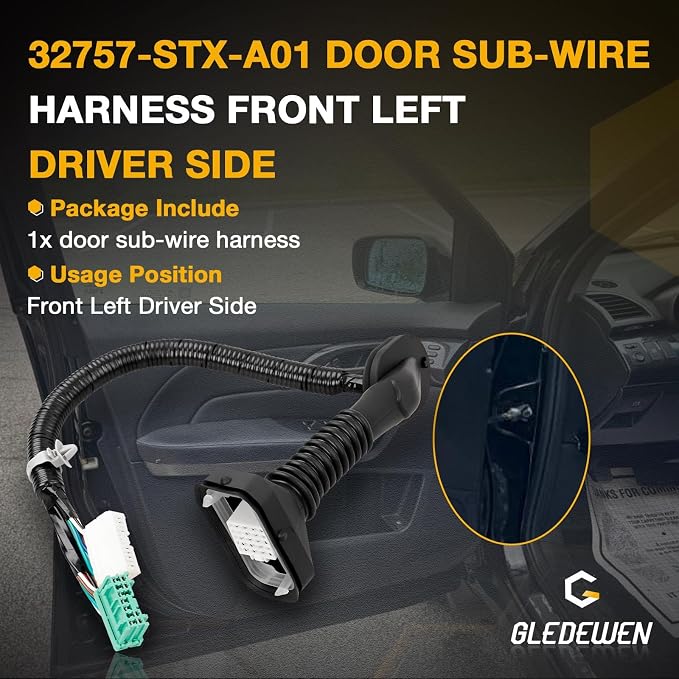 32757-STX-A01 Left Driver Side Front Door Sub-Wire Harness | Compatible with Acura MDX Base 2010-2013 3.7L V6 Replace# 32757STXA01