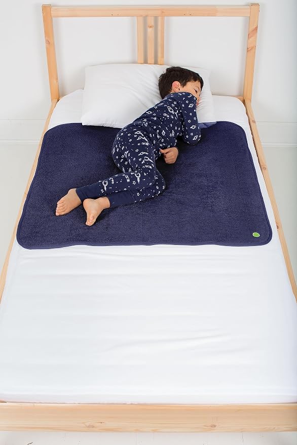 PeapodMats Bedwetting Waterproof Bed Mat, Reusable 3x3 Navy Blue | Washable reusable bed mat for bedwetting, incontinence, kids, adults, pets, and mattress protection