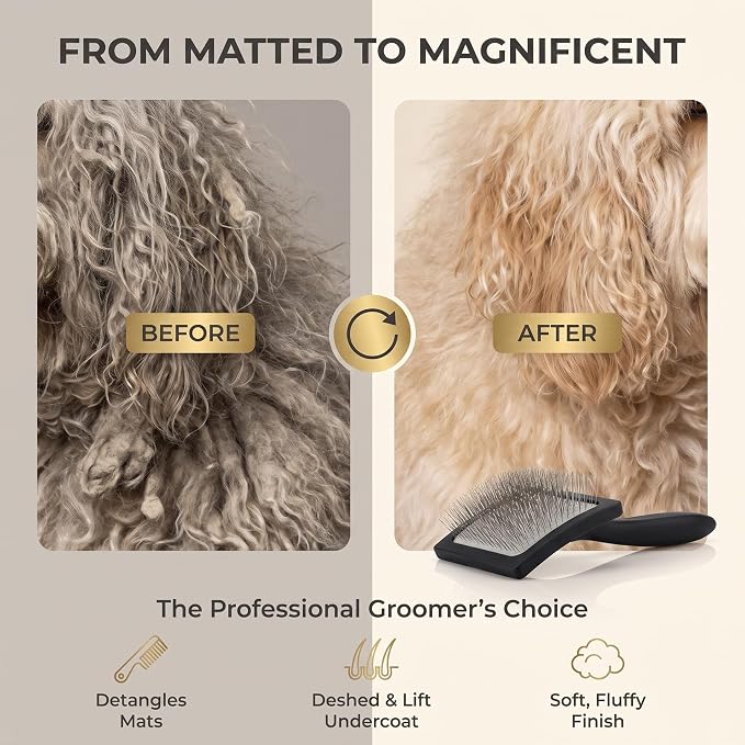 Geib Buttercut Dog Slicker Brush for Dogs (Goldendoodles, Labradoodles, Poodles), Groom Like a Professional, Fluff Detangle Style, Saves Time Energy, Black, Large