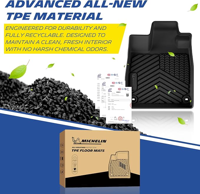 Michelin Vehicle Mats, Premier Series All-Weather TPE Custom Fit Liner for Honda Pilot 2023-2026 7 & 8 Seats, Floor Mats(4 Piece)
