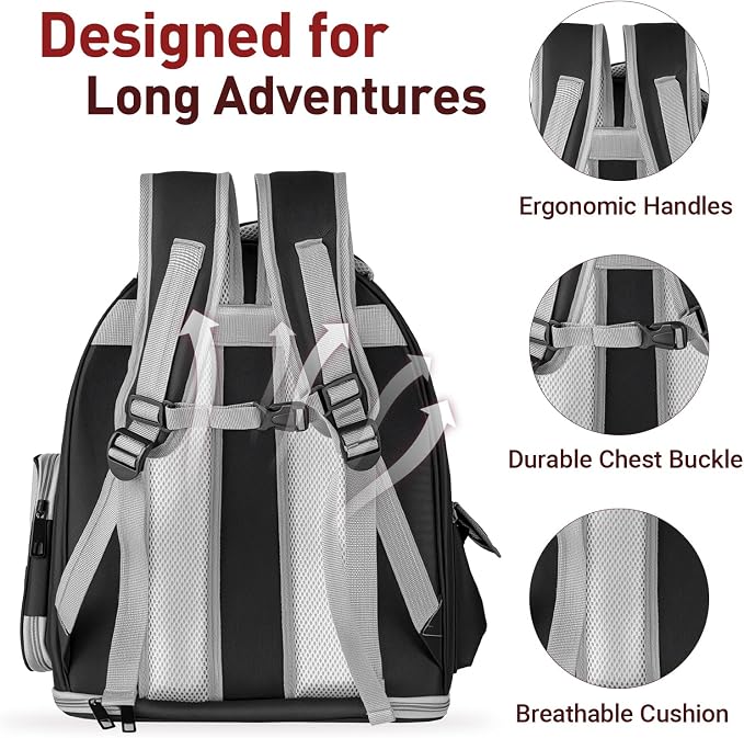 Cat Backpack Carrier Clear Bubble Window for Cats & Small Dogs up to 15 lb | Large Space Breathable Foldable Pet Carrier Airline Approved, Mesh Entry Safety Tether Washable Pad, Travel Hiking Outdoor