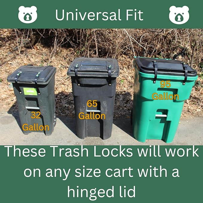 Ultimate Black Bear Trash Lock -Certified Black Bear Resistant, Patented, Animal Proof existing Trash cans, Four Straps. Also Works for Wind, Raccoon, Opossum, and Other varmints/Critters