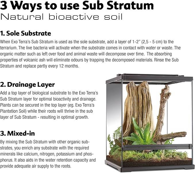 Exo Terra Sub Stratum, Bioactive Volcanic Substrate for Reptile Terrariums, Eliminates Odor, Offers Correct Moisture Levels 8.8 lb