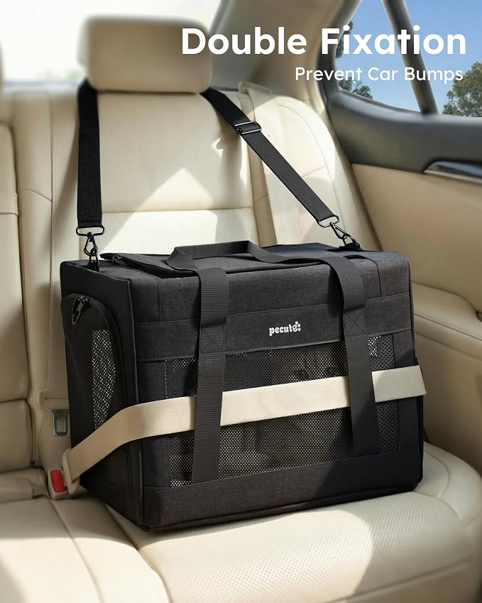 Pecute Cat Carrier, Portable Dog Carrier with Stable Structure, Dark Grey | Larger Space, 360° Ventilation & Comfort, Escape-Proof, for Travel / Car Trips / Vet Visits, Fits Cats up to 11 lbs