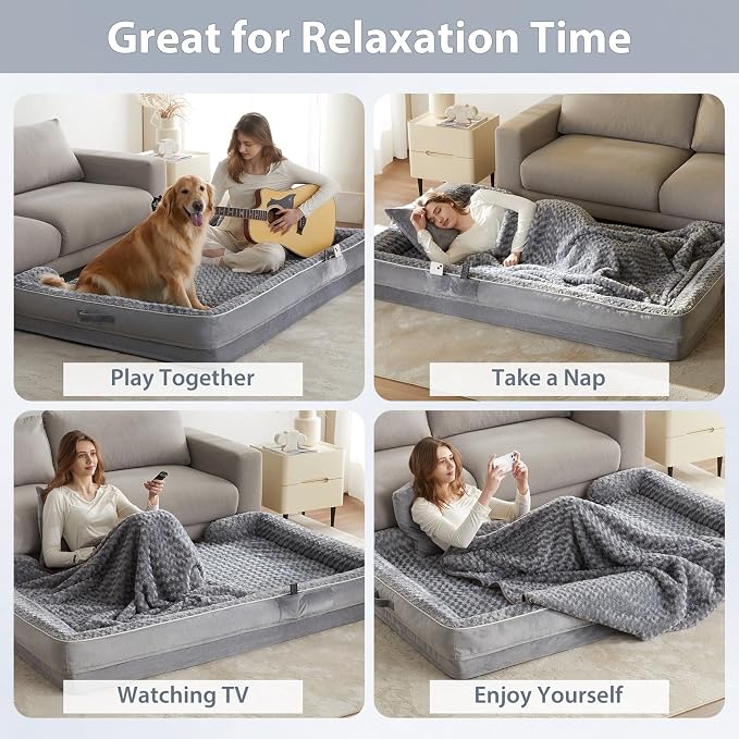 WNPETHOME Orthopedic Washable Human Dog Bed for Adult & Dog Cozy Sleep | Human Size Waterproof Big Soft Dog Couch Sofa Bed for Dogs & Adult Relax with Removable Cover Pet Bed Grey 71x46 Inch