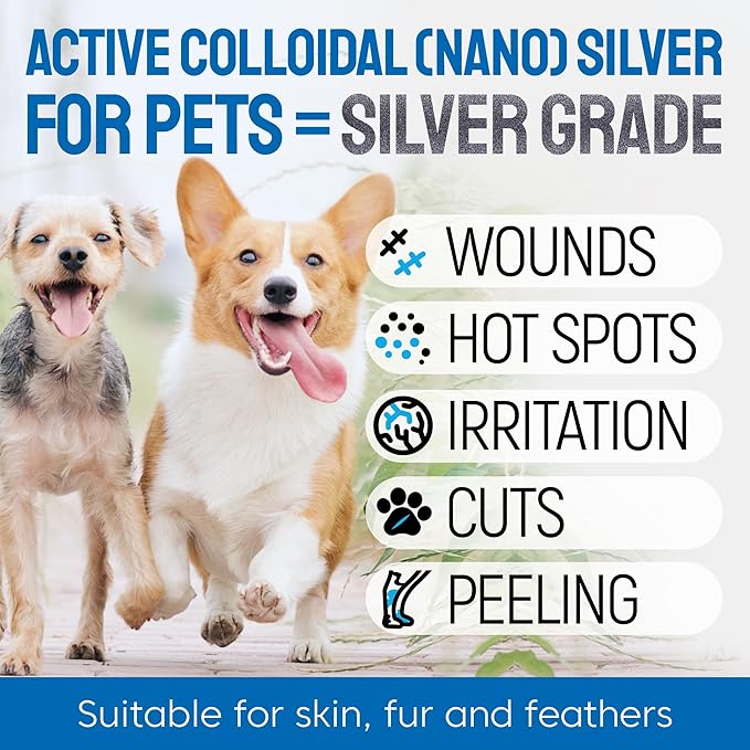 SILVER GRADE Wound Spray Hot Spot Treatment for Dogs, Cats, Pets – Better Use with a Dog Cone – Help with Itching, Irritation, Scratches, Rashes, Bites – Safe Composition – 3 Oz