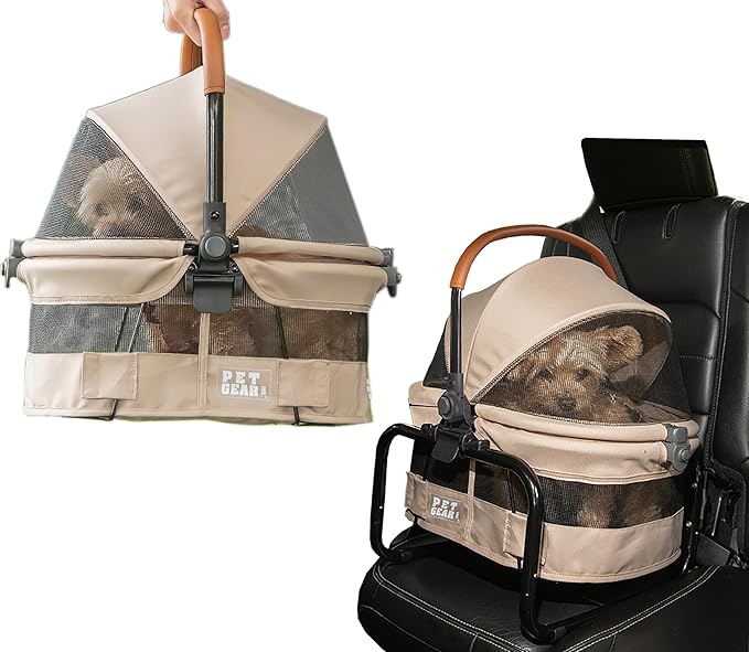 Pet Gear No-Zip View 360 Pet Carrier & Car Seat, 15", Wheat | Ultra Lite, Booster Seat Frame, Mesh Ventilation, Push Button Entry, No Tools Required, For Small Dogs & Cats